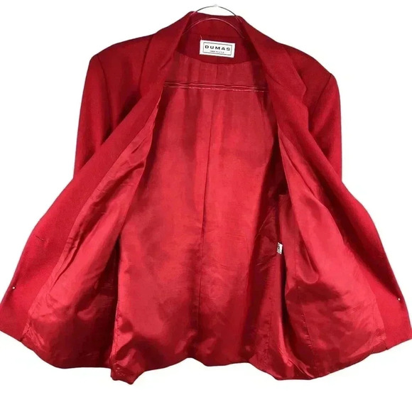 DUMAS Womens Sz XL 100% Pure Wool Blazer Lined Holiday Red Career Wear Old Money - Picture 3 of 16
